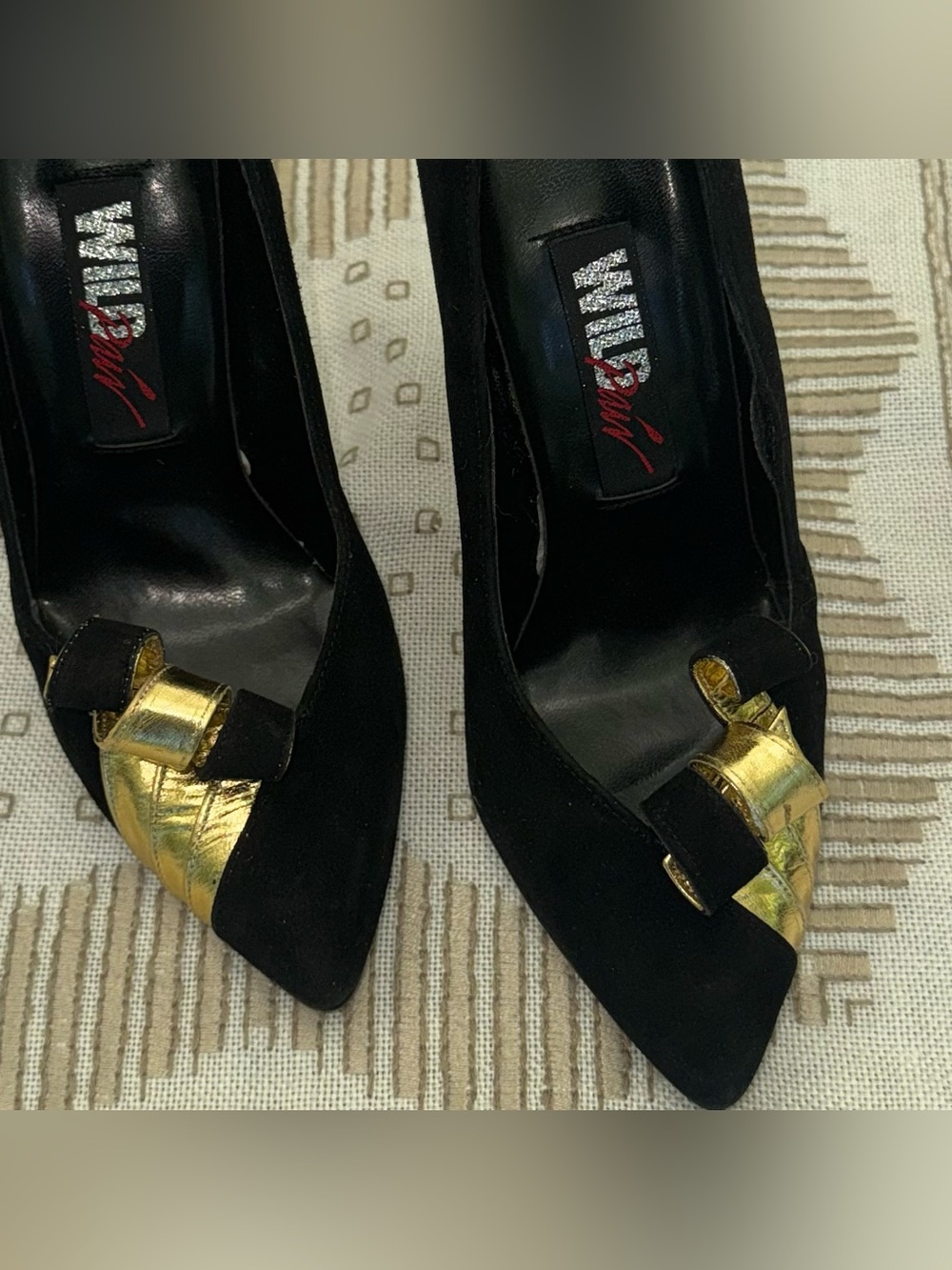 Black Suede Pumps with Gold Accent Wild Pair size 6